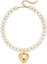 WOWORAMA Chunky Heart Necklaces for Women Colorful Resin Beaded Choker Necklace Gold Puffy Heart Statement Necklace Trendy Acrylic Choker Jewelry