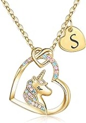 Hidepoo Mothers Day Gifts for Daughter Girls - Unicorn Gift for Kids Girls, Colorful CZ Heart Pendant Initial Unicorn Necklaces for Girl Kids Jewelry Birthday Graduation Gifts for Girl Kid