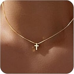 Mothers Day Gifts for Mom Cross Necklace for Women Girls, Dainty 14K Gold Silver Plated Cross Choker Jewelry Non Tarnish Waterproof Cute Simple Small Necklace Christian Baptism Religious Faith Jewelry Gifts