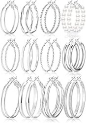 Gold Hoop Earrings Set for Women, 12 Pairs Hypoallergenic Large/Big Thin Thick Gold Hoops Earrings Loop Pack for Jewelry Gift 40mm/50mm