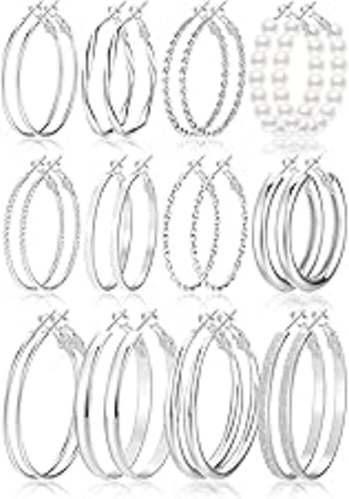 Gold Hoop Earrings Set for Women, 12 Pairs Hypoallergenic Large/Big Thin Thick Gold Hoops Earrings Loop Pack for Jewelry Gift 40mm/50mm