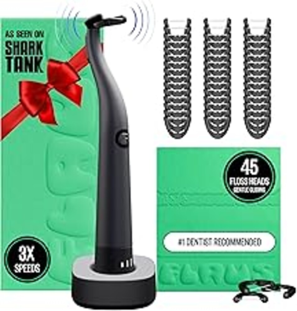 FLAUS Electric Flosser (Gentle Glide) - Shark Tank + Oprah's List - Water Floss Alternative - Dental Plaque Remover for Adults - Easy Vibration Power Flossing - Safe Portable Gum + Teeth Cleaning Tool