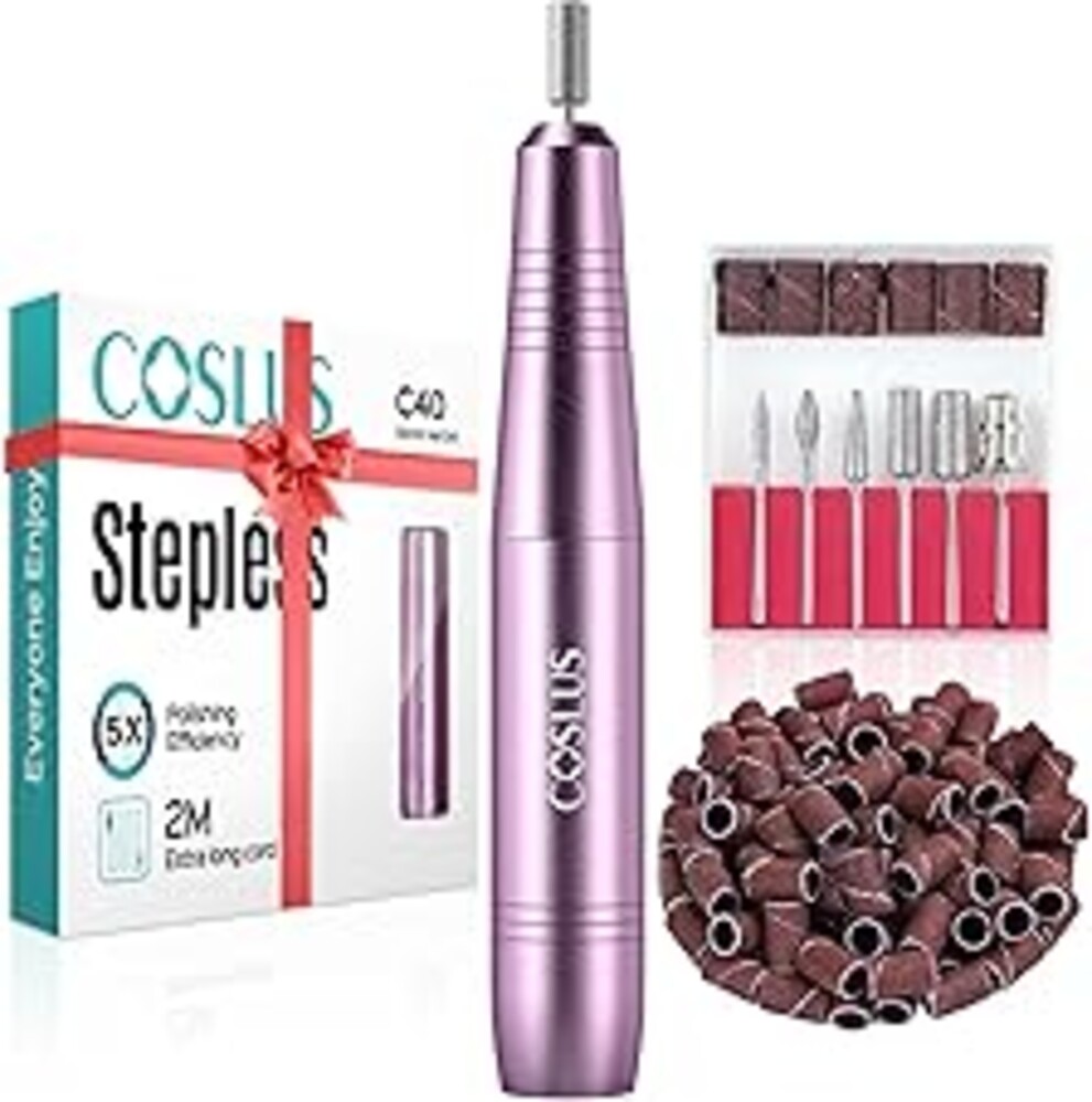 COSLUS C40 Electric Nail Drill File Professional: for Acrylic Gel Dip Powder Nails Portable Nail Machine Kit Manicure Pedicure Tools Polishing Set with Nail Drill Bits Sanding Bands