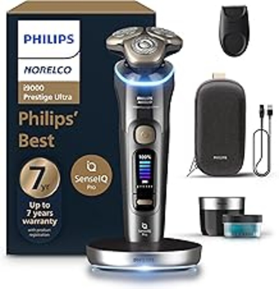 Philips Norelco Shaver i9000 Prestige Ultra, Wet & Dry Electric Shaver, Dark Slate, SenseIQ Pro Technology, Triple Lift & Cut System, 360 Rotating NanoTech Precision Blades, Quick Clean Pod, XP9402/86