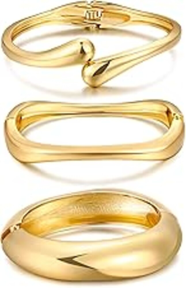 Chunky Gold Bangle Bracelets for Women, Dainty 14k Gold Plated Big Stackable Bangles Set, Trendy Statement Cuff Bracelet Stack Fashion Jewelry Gifts