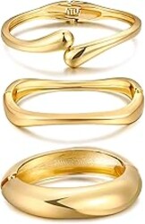 Chunky Gold Bangle Bracelets for Women, Dainty 14k Gold Plated Big Stackable Bangles Set, Trendy Statement Cuff Bracelet Stack Fashion Jewelry Gifts