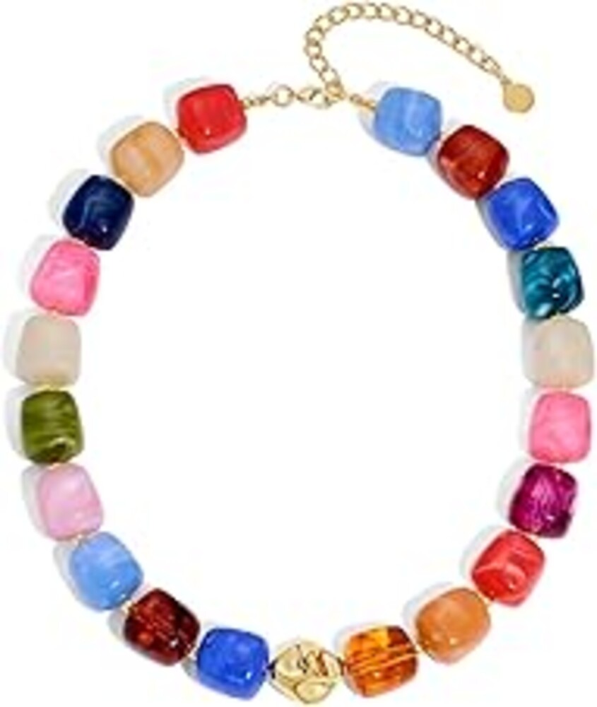Zhuozatrfa Colorful Chunky Necklaces for Women Multicolored Large Square Acrylic Beads Necklace Trendy Bold Statement Beaded Necklace Summer Vacation Choker Jewelry