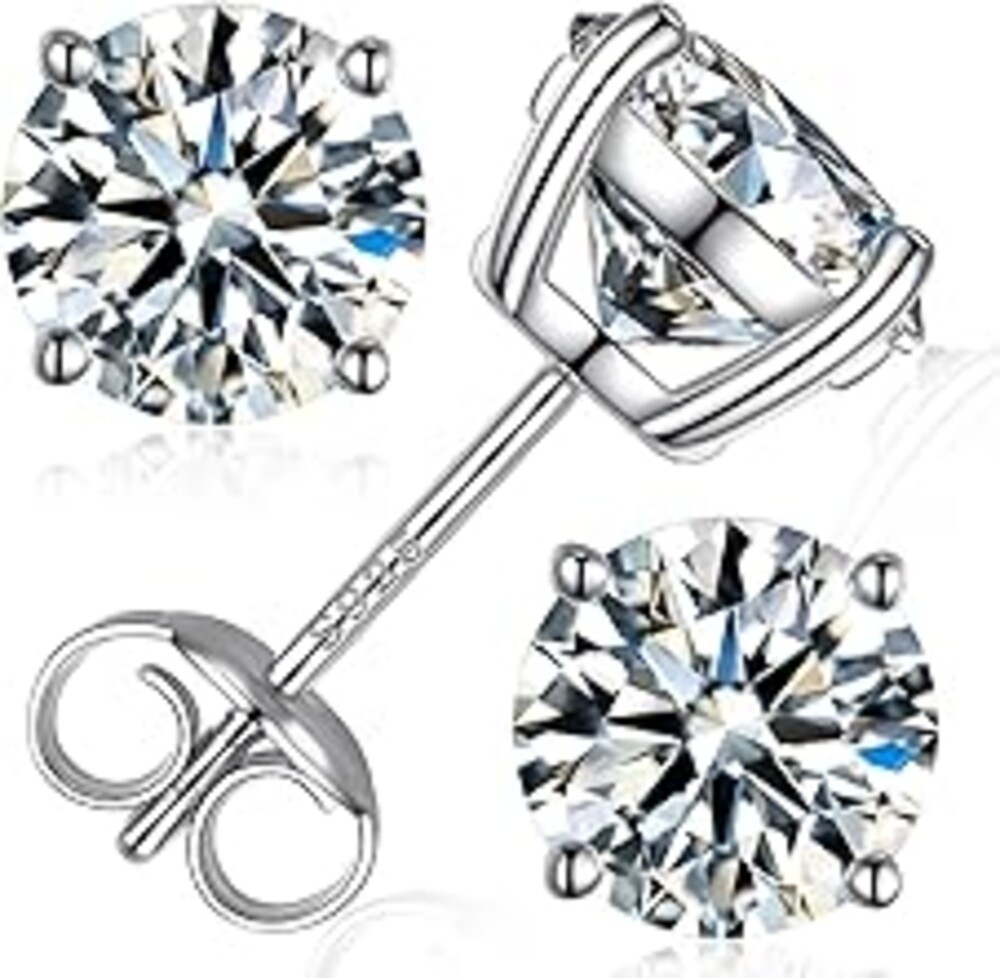 Moissanite Stud Earrings, Round Cut D Color VVS1 Clarity Lab Created Moissanite Earrings Studs 18K White Gold Plated 925 Sterling Silver Jewelry for Women Men