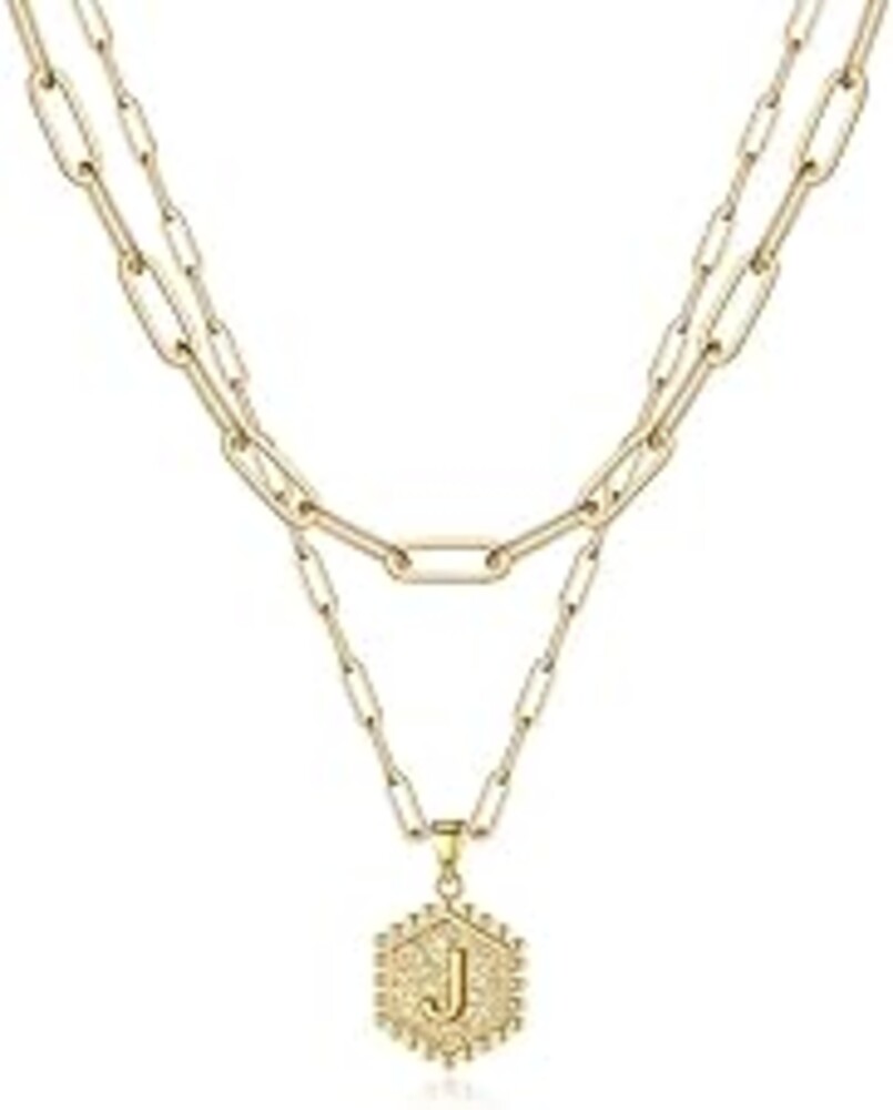 M MOOHAM Mothers Day Gifts, 14K-Gold-Plated Initial Necklaces for Women Cute Hexagon Letter Initial Necklace Layered Necklaces for Women Teen Girl Gifts