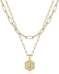 M MOOHAM Mothers Day Gifts, 14K-Gold-Plated Initial Necklaces for Women Cute Hexagon Letter Initial Necklace Layered Necklaces for Women Teen Girl Gifts