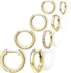Small Gold Huggie Hoop Earrings Set for Women Men Hypoallergenic 14K Plated Stack Cartilage Earrings, Multiple Piercing Lightweight Mini Thin Cute Dainty Trendy Jewelry Set Christmas Gifts for Women