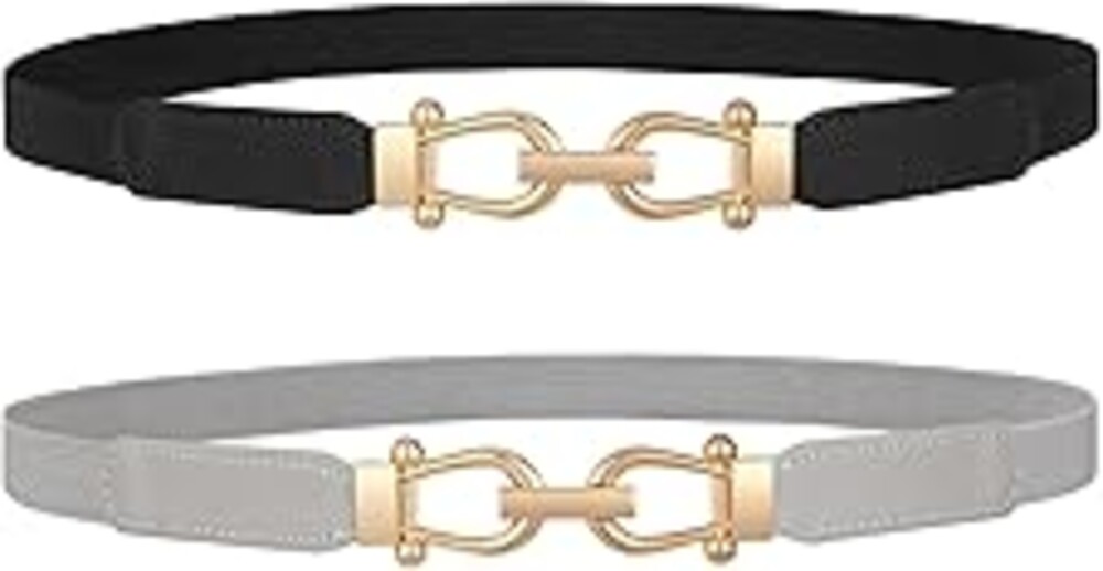JASGOOD Women Skinny Elastic Belt for Dresses,Thin Retro Stretch Waist Belt with Golden Buckle