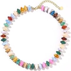 Zhuozatrfa Colorful Beaded Necklace for Women Unique Resin Beads Choker Necklaces Boho Statement Chunky Necklace Summer Vacation Jewelry