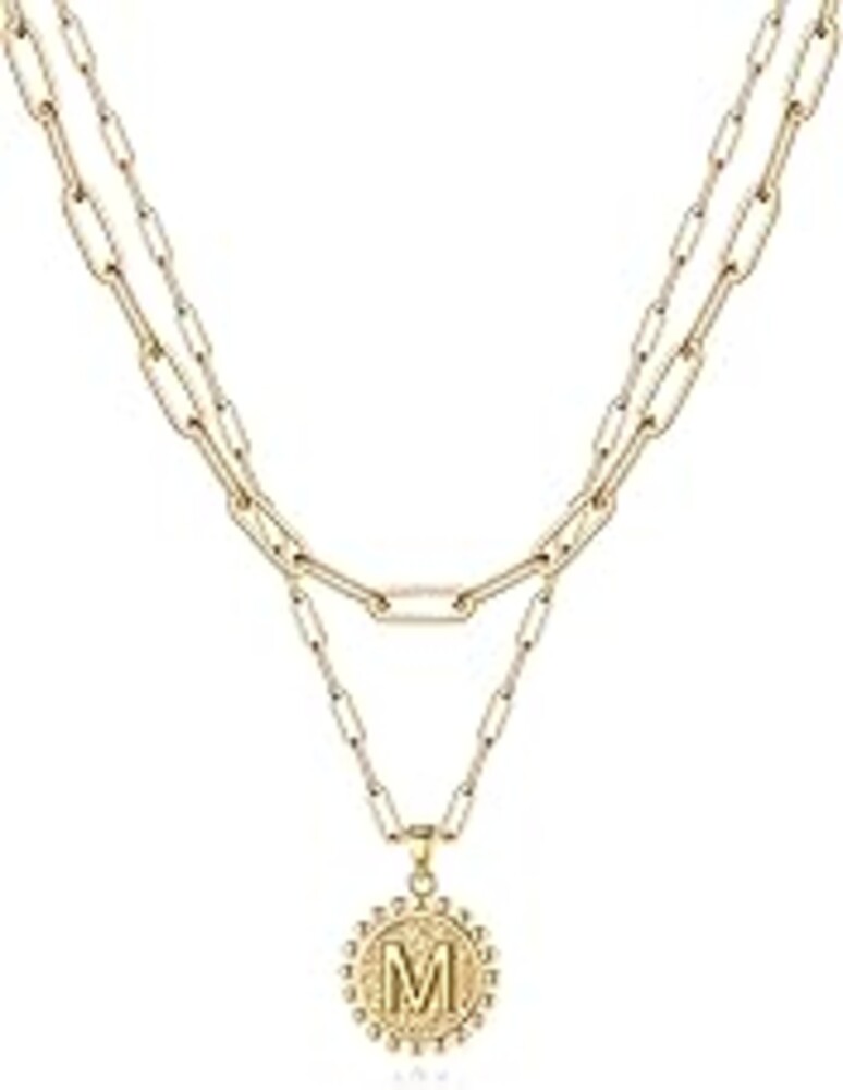 Yoosteel Mothers Day Gifts - Layered Initial Necklaces for Women Trendy 14K Gold-Plated Dainty Layering Paperclip Chain Coin Initial Necklace Jewelry Gifts for Women Mom Wife Teen Girls