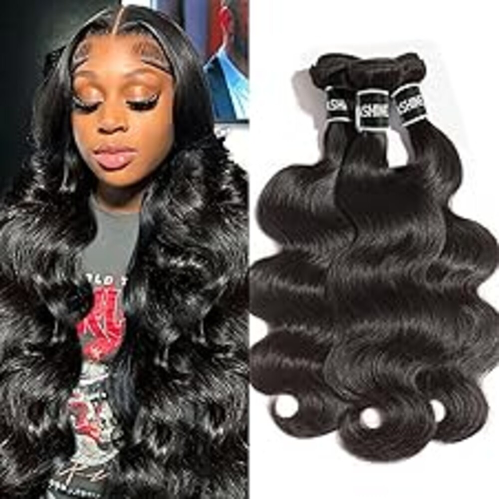ASHINE Human Hair Bundles Body Wave, Unprocessed Cambodian Raw Hair Bundles for Women Natural Black 16 18 20 Inch, Keep Soft and Silky After Multiple Washes