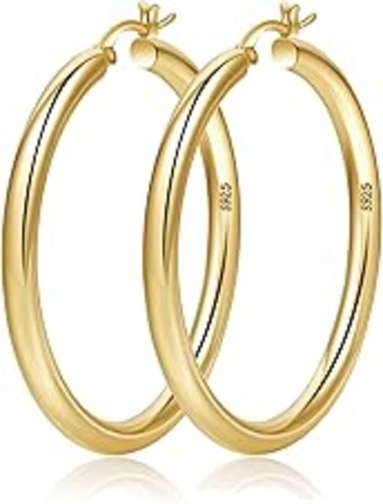 4mm Thick Gold Chunky Earrings Steling Silver Post Hoops Earrings For Women Hollow Tube Hoops Earrings Thick Gold Hoop Earrings Hypoallergenic Lightweight Gold Hoop Large Earrings 20/30/40/50/60MM