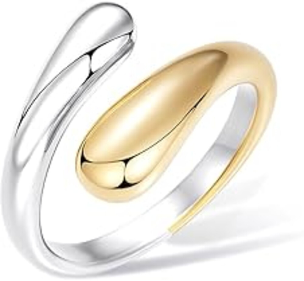 Non Tarnish Gold Chunky Rings for Women, 14K Gold Plated Statement Dome Rings Stacking Silver, Adjustable Mens Eternity Wedding Band Mixed Metal Jewelry Size 3-13