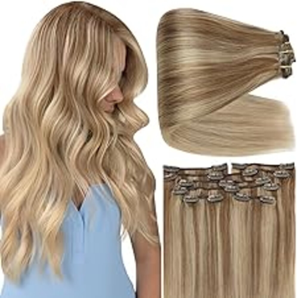 Full Shine Dirty Blonde Hair Extensions Clip ins 22 Inch Blonde Highlight Clip in Hair Extensions Human Hair 150g 7Pcs