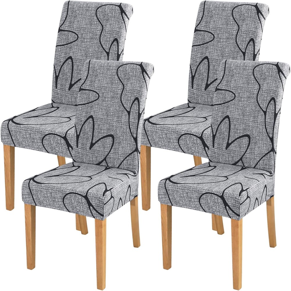 FORCHEER Chair Covers for Dining Chairs Set of 4,Grey Floral Stretch Dining Room Chair Cover Kitchen Parsons Chair Slipcovers (Pack of 4, Grey+Floral)