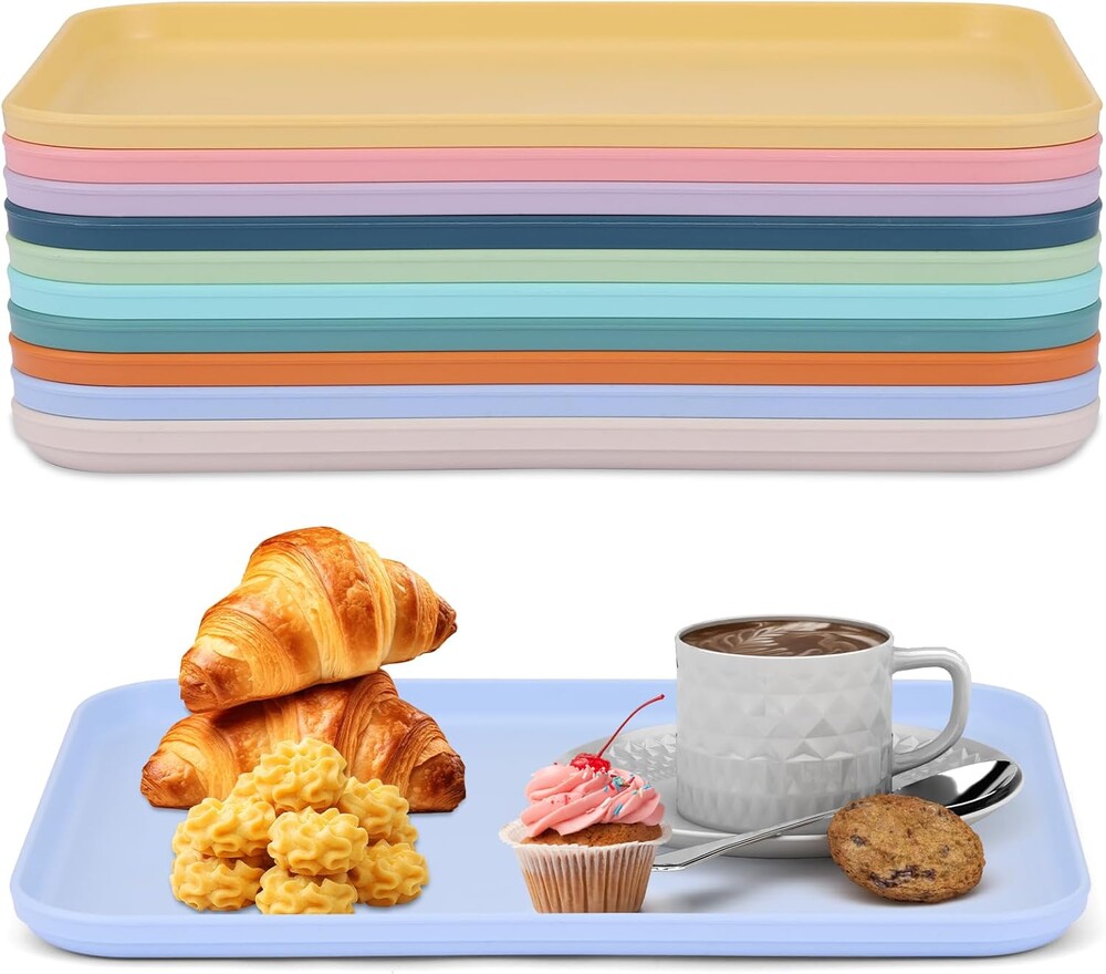 Plastic Art Trays, 10 Pack Stackable Activity Tray Crafts Organizer Tray Serving Fast Food Cafeteria Serving Platter for DIY Projects Painting Beads Organizing Supply