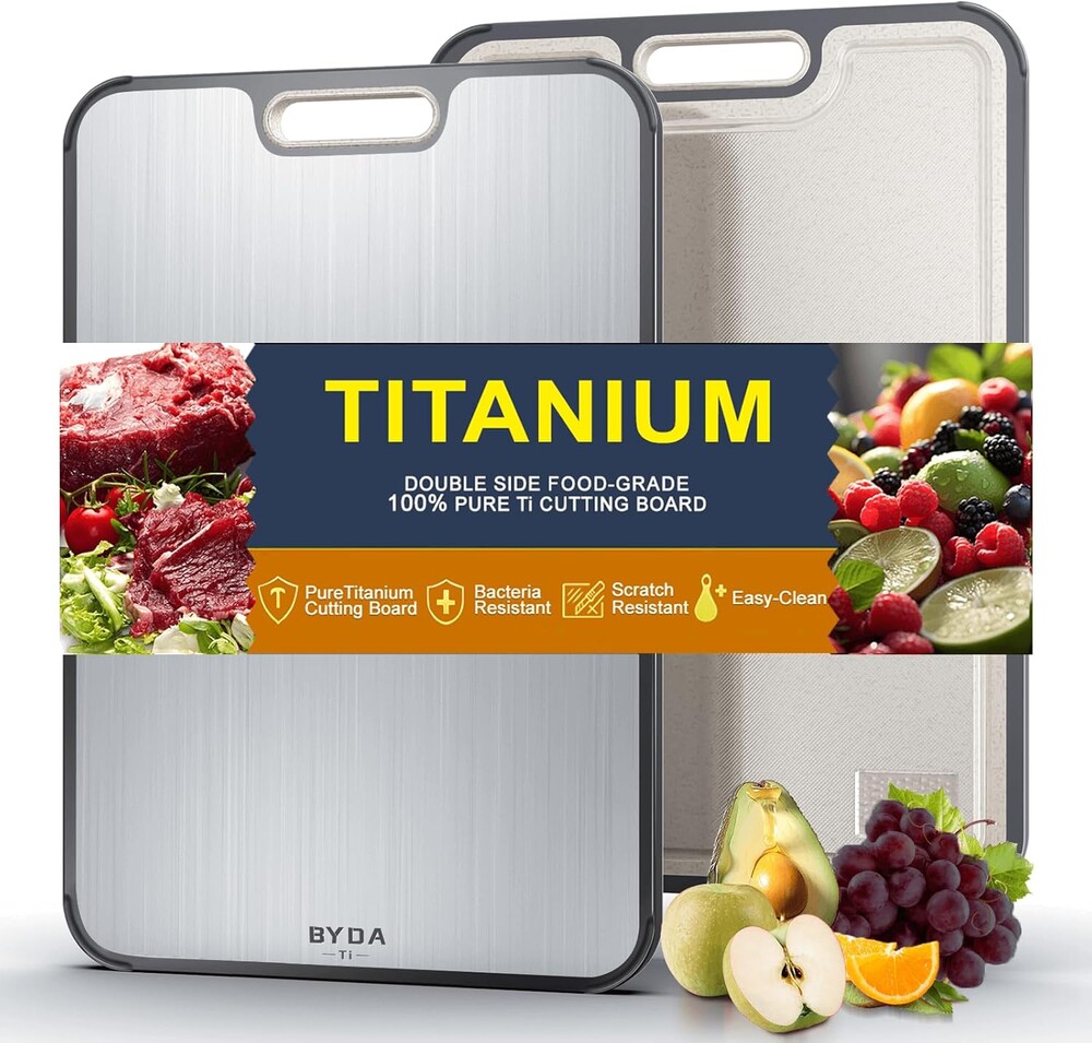 Titanium Cutting Board for Kitchen,Double Sided FoodGrade,Pure Titanium&Wheat Straw PP,Non-Toxic,Non-Slip,Dishwasher Safe,Ideal for Meat,Vegetables,Fruit