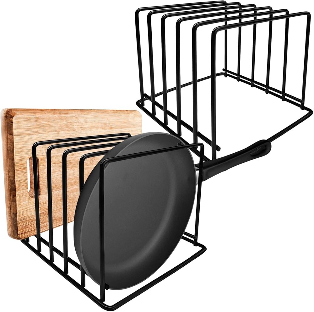 Homaisson Kitchen Pan Organizer Pot Rack 2 Pack,5-Slot Holder for Thin Pans Baking Trays and Cutting Boards for Kitchen Countertop Cabinet Storage