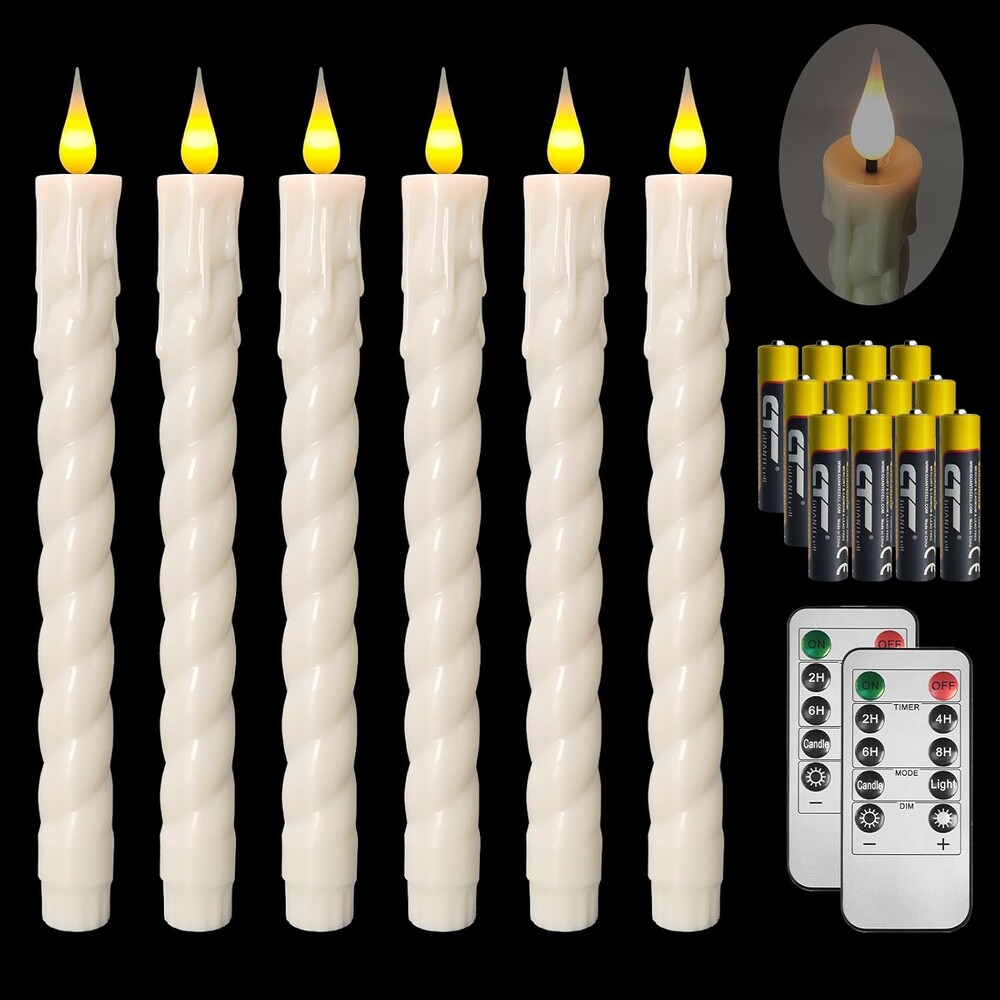 Flameless Taper Candles with Remote,Timer, Dimmer,9.7 Inch Ivory 6 Pack LED Candlesticks,Realistic Wax Drip,Taper Candles Battery Operated Flickering for Christmas Wedding Halloween Home Decor