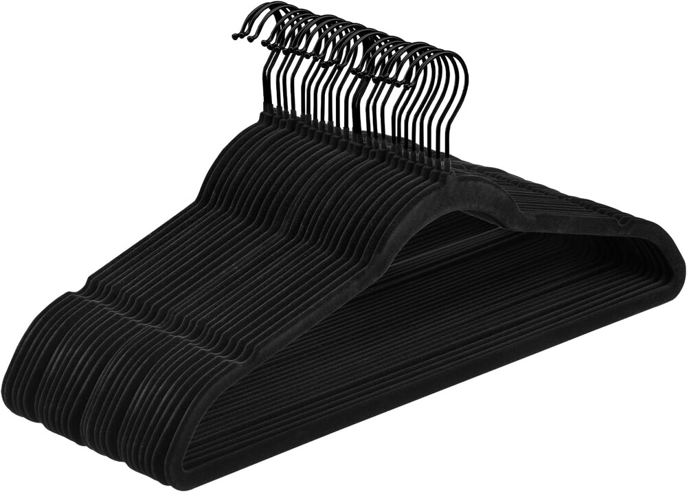 Pack of 60 Velvet Hangers, Space-Saving Heavy Duty Clothes Hangers for Suit, Non-Slip, 0.2 Inches Slim, 17.7 Inches Wide, 360° Swivel Black Hook - Black