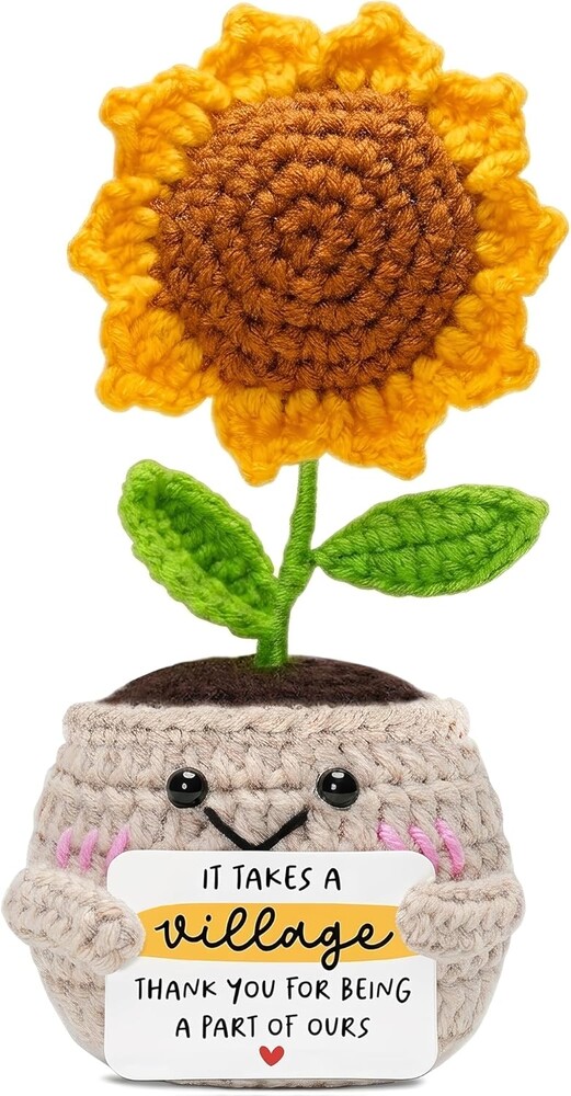 HEXMOZ Teacher Appreciation Gifts - Thank You Gifts for Women Men - Nurses Week Gift - It Takes A Village Appreciation Collectible Sunflower Doll Crochet for Nurse Daycare Provider Nanny Babysitter