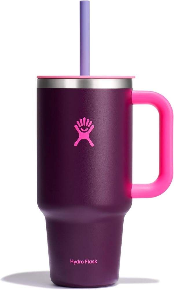 Hydro Flask 32 Oz Travel Tumbler with Handle, Lid and Straw - Insulated Stainless Steel in 32 Oz Sugarplum