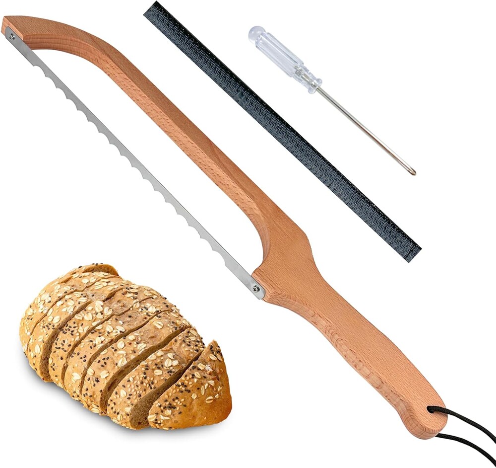 HOTTOR Sourdough Bread Slicer,16inch Bread Knife for Homemade Bread,Bread Bow Knife for Sourdough Rounds,Bread Cutter with Protective Cover,Stainless Steel Serrated Bread Knofe