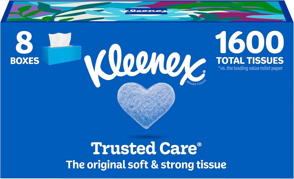 Kleenex Trusted Care Facial Tissues, 8 Flat Boxes, 200 Tissues per Box, 2-Ply, Packaging May Vary