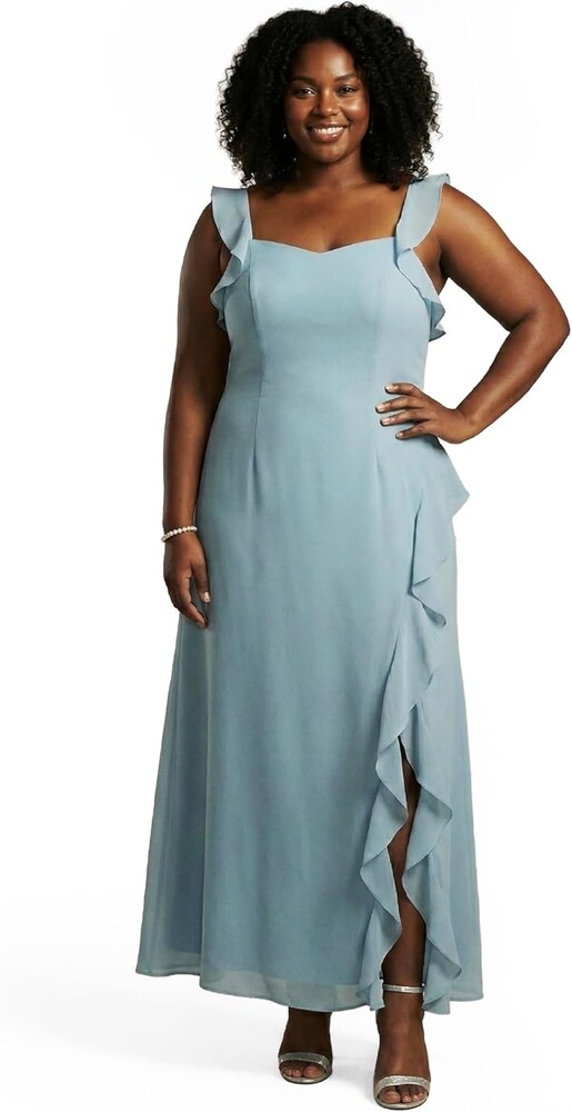 David's Bridal Chiffon Ruffle Sheath Dress, Elegant Cocktail Dress for Wedding Guest and Formal Events