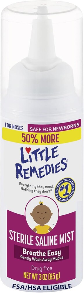 Little Remedies Sterile Baby Saline Nasal Mist, Safe for Newborns to Relieve Stuffy and Dry Noses, 3 Fl Oz