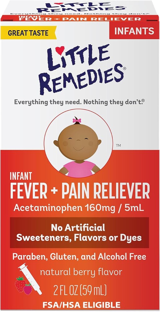Little Remedies Infant Fever & Pain Reliever with Acetaminophen, Baby Medicine with No Artificial Sweeteners, Flavors or Dyes, Natural Berry Flavor, 2 Fl Oz