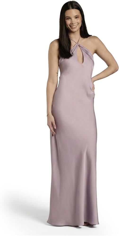 David's Bridal The Edit Studio Lavender Halter Dress, Charmeuse Sheath Dress with Teardrop Keyhole Neckline