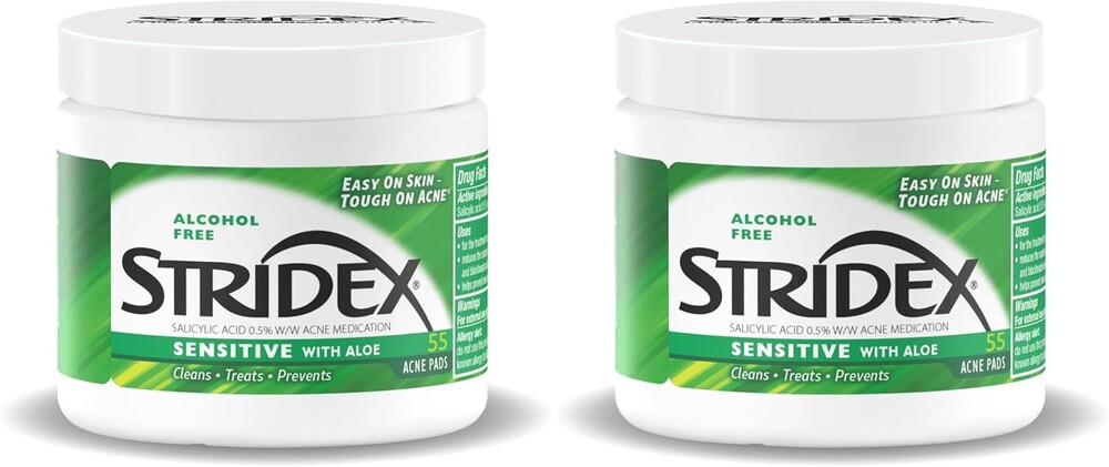 Stridex Sensitive with Aloe, Alcohol Free, 55 Soft Touch Pads, (Pack of 2)