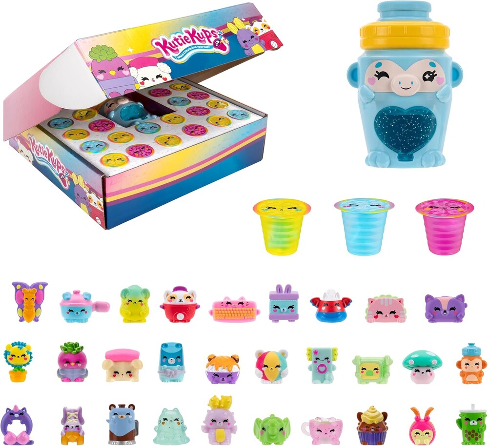 Giftbox Set - 4” Exclusive Monkey Water Bottle Kutie with (30) Kups Each Featuring a Surprise Collectible Lil Kutie Micro Figure - Ages 5+