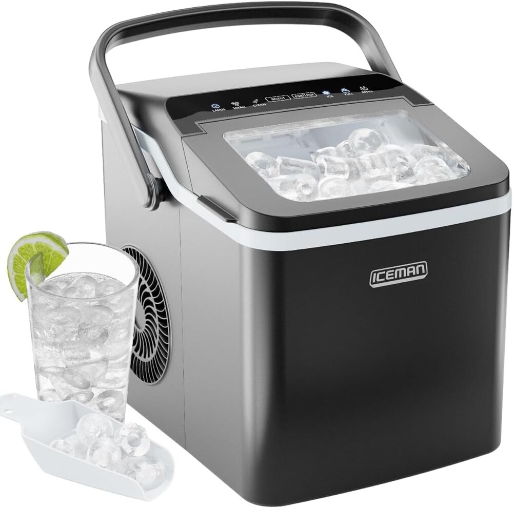 ICEMAN Dual-Size Ice Maker Countertop - Portable Ice Machine, Large and Small Ice Machine Maker with Self Cleaning, 9 Cubes in 7 Mins, 22lbs/24hrs, for Home, Kitchen, Office, Party, Ice Scoop Included