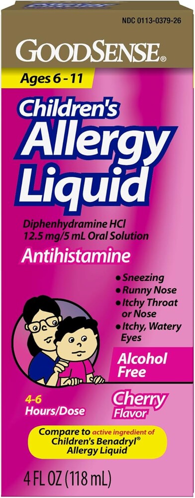 GoodSense Children's Allergy Relief, Liquid Medicine with Diphenhydramine HCl, Cherry Flavor