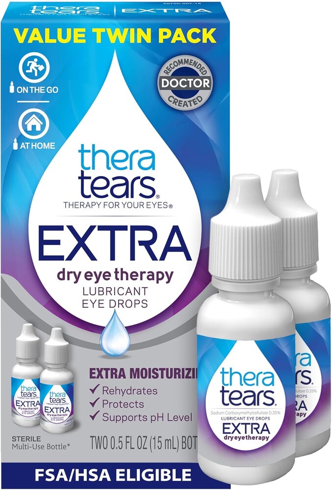 TheraTears Extra Dry Eye Therapy Lubricating Eye Drops for Dry Eyes, 0.5 fl oz Bottle, 2 Count(Pack of 1)
