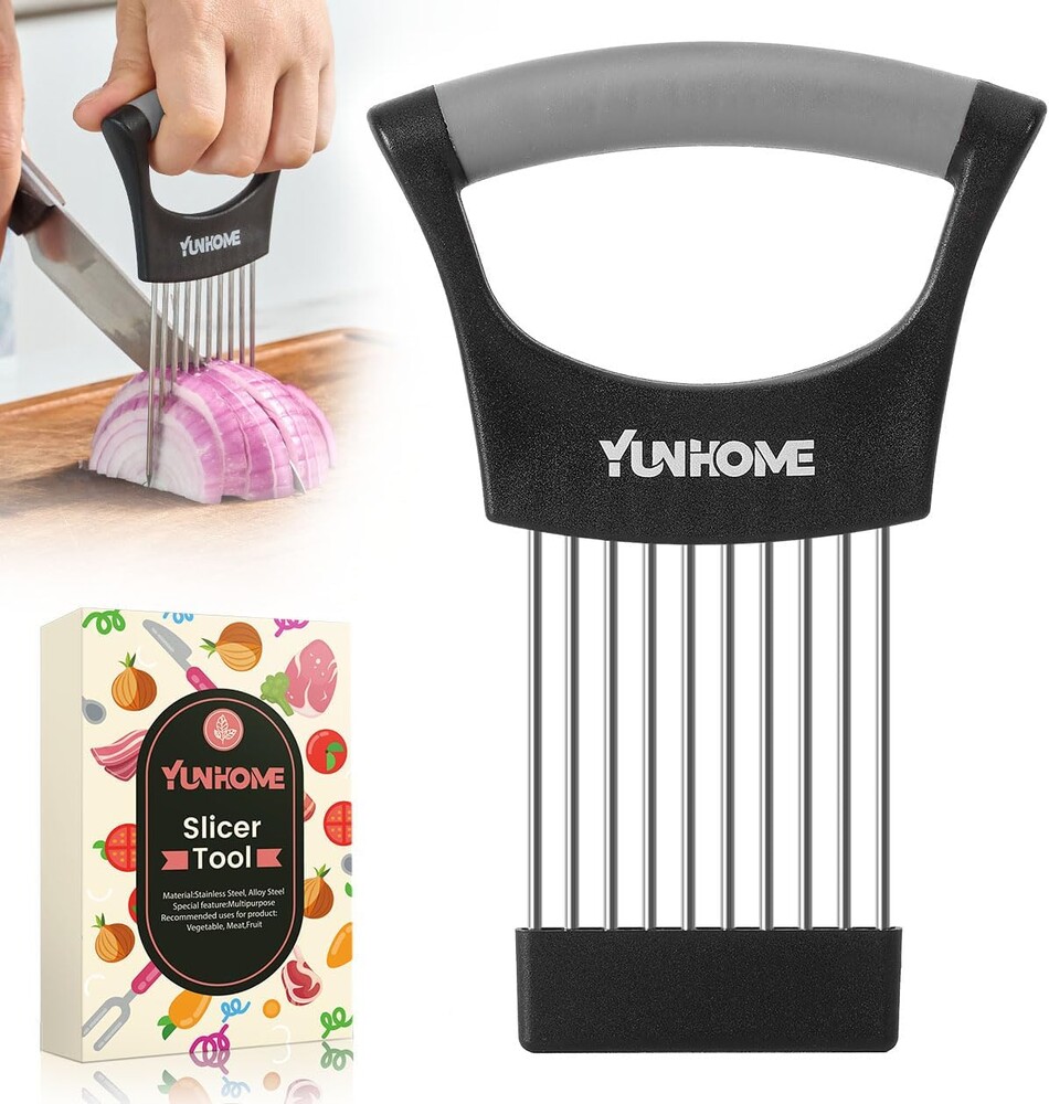 Onion Slicer Holder - Stainless Steel Onion Holder for Slicing - Tomato Slicer Vegetable Chopper Tool for Lemon Avocado, Food Slicer Assistant Tool for Fruit, Meat Tenderizer, Food Slicing Guide