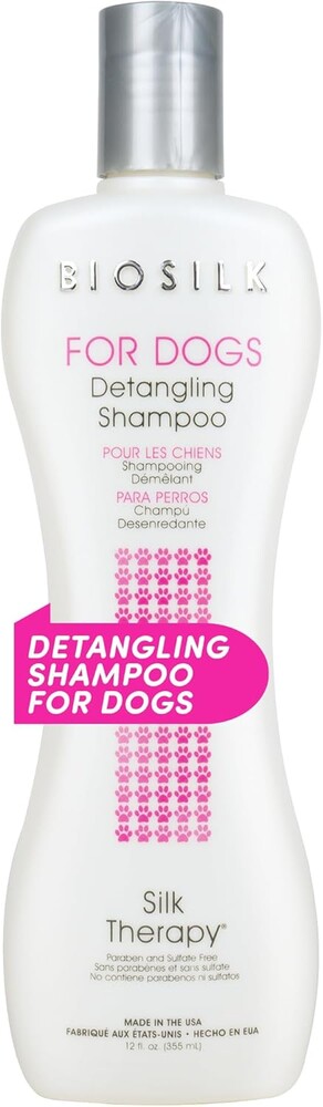 BioSilk for Dogs Silk Therapy Detangling Shampoo, Cleans and Moisturizes, Dematting Shampoo with Silk Proteins and Coconut Oil, No Parabens, pH Balanced, Made in USA, 12 Fl Oz