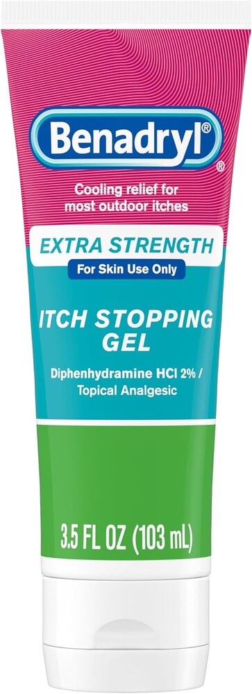 Benadryl Extra Strength Anti Itch Relief Gel, 2% Diphenhydramine HCl, Relief from Insect Bites, Sunburn & More, Great for Camping Essentials, 3.5 fl oz