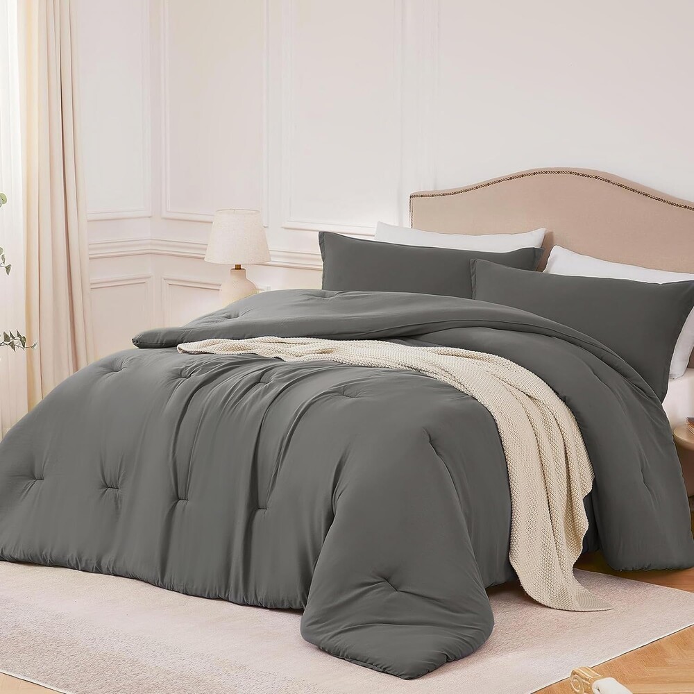 Quataly Queen Comforter Sets Grey,3PCS Soft Lightweight Breathable Bedding Comforter Sets for All Season, Queen Size(90''×90'' Comforter & 2 Pillowcases)