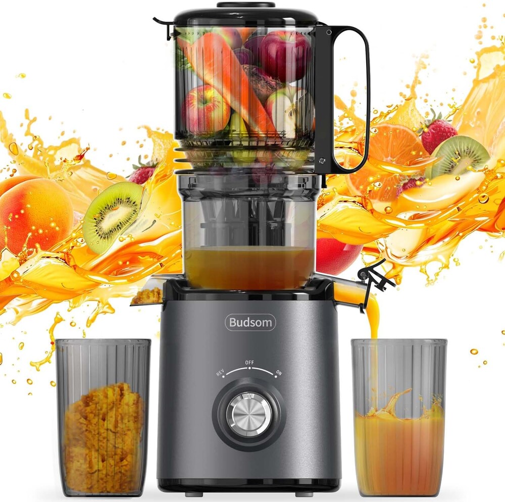 ​Budsom Cold Press Juicer Machine: 300W Slow Masticating Juicer for Whole Fruits & Vegetables, 5.3" Wide Feed Chute, High Juice Yield, Easy to Clean, Quiet 55 RPM, Juice Extractor for Home & Kitchen