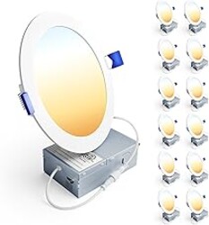 Ensenior 12 Pack 6 Inch LED Recessed Ceiling Light, Dimmable, 2700K-5000K 5CCT, 1200LM 12W 120V, High Brightness Canless Wafer Downlight - ETL&FCC&IC