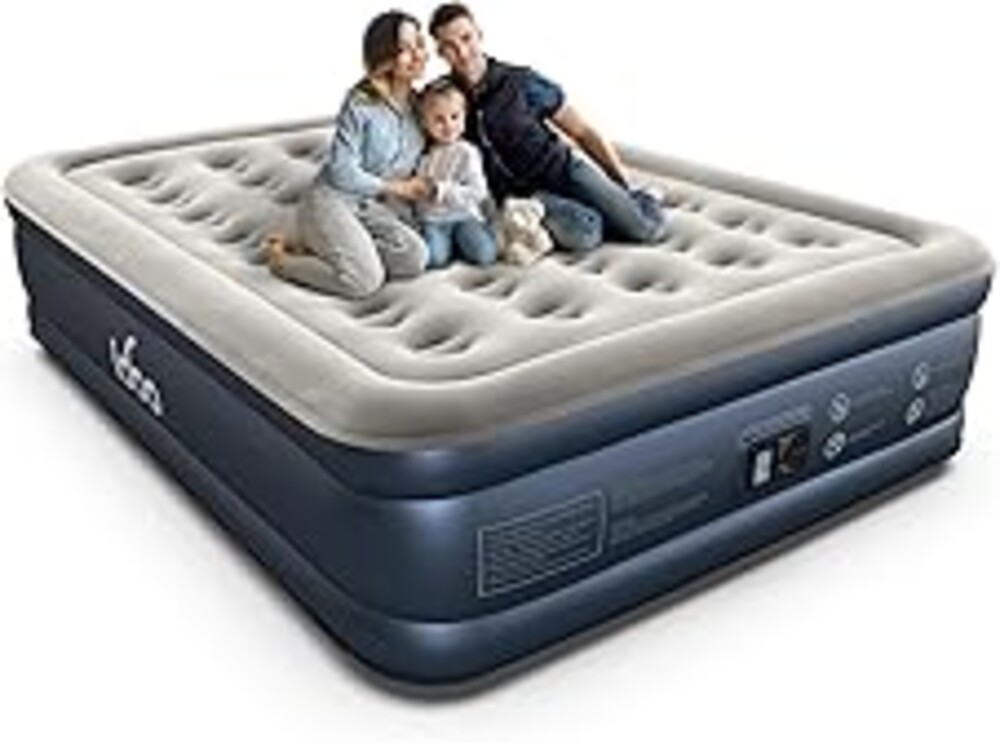 iDOO Queen Air Mattress with Built in Pump, 18 Raised Comfort Inflatable Blow up Mattress, Upgraded Support Structure Portable Air Bed for Camping, Guests and Home, Colchon Inflable, 650lbs Max
