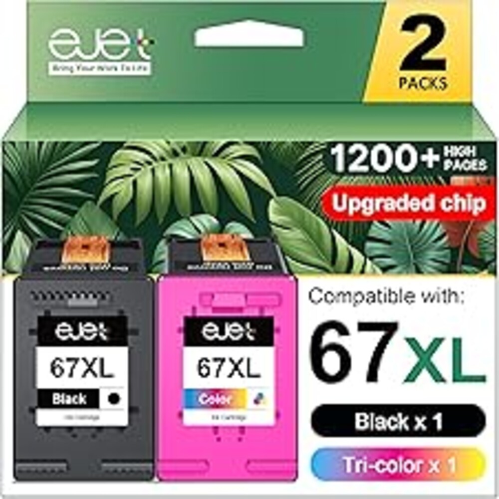 67XL Ink Cartridges Black/Color Combo Pack Compatible for HP Ink 67 67XL Works with HP Deskjet 2700 2700e 2755 2755e 2855e 2800e 2852e 2827e 4100e 4155e 4227e 4255e Envy 6055e 6455e Series (2-Pack)