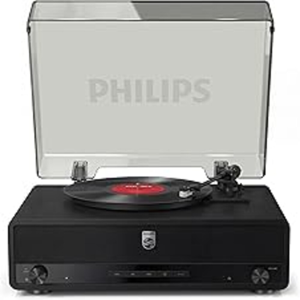 Philips All-in-One Bluetooth Turntable Record Player with Built-in Speakers, 3-Speed Vinyl Player, Audio-Technica Stylus, Wireless Streaming In & Out, RCA/Aux/Headphone, Auto-Stop, Plug-and-Play Setup